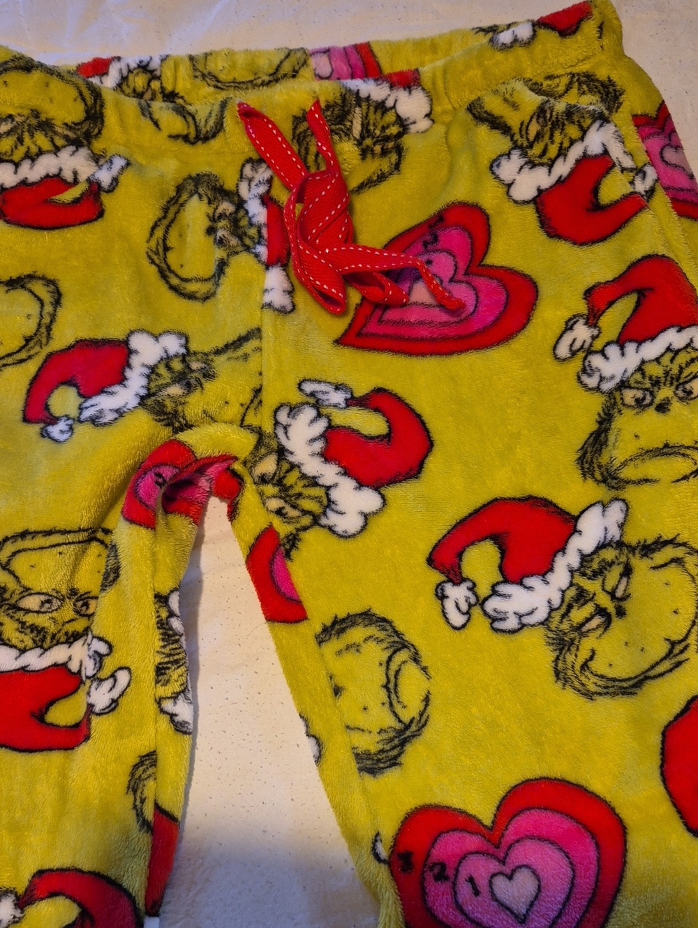 Grinch Holiday Plush Kids Pajama Pants - Yellow with Red